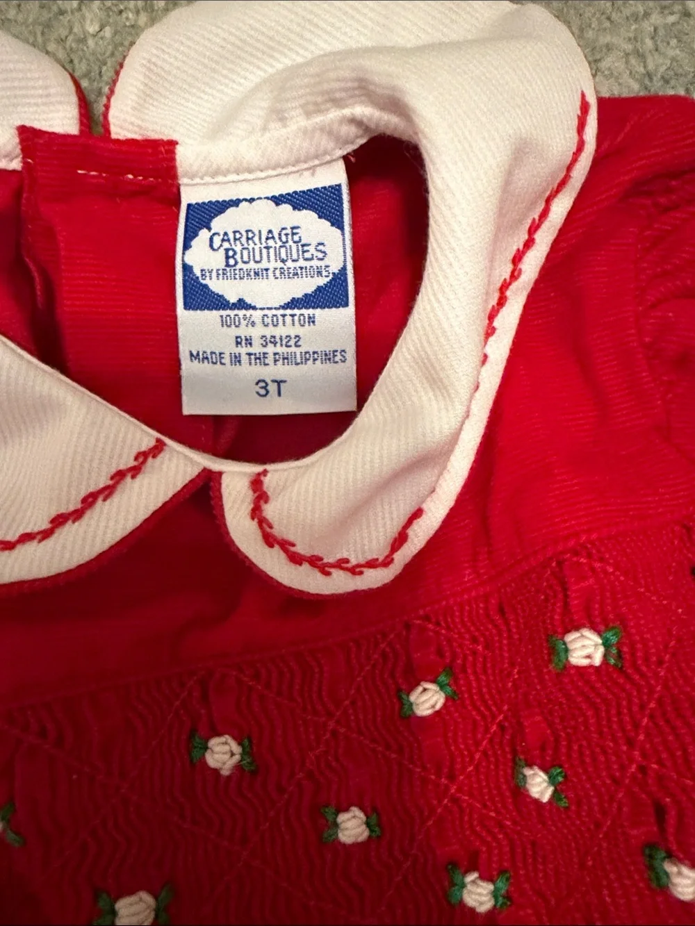 Red Girls’ Peter Pan Collar Smocked Christmas corduroy Dress